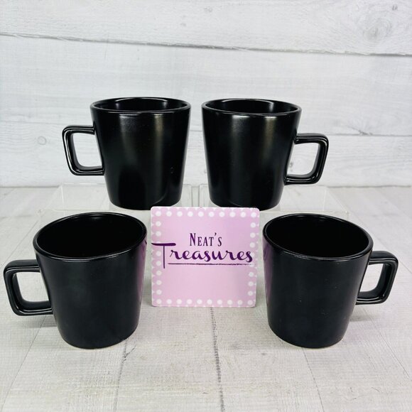 Stone + Lain CELINA Matte Black Modern Coupe 12oz Stoneware Cups Mugs Set of 4 - Picture 1 of 16